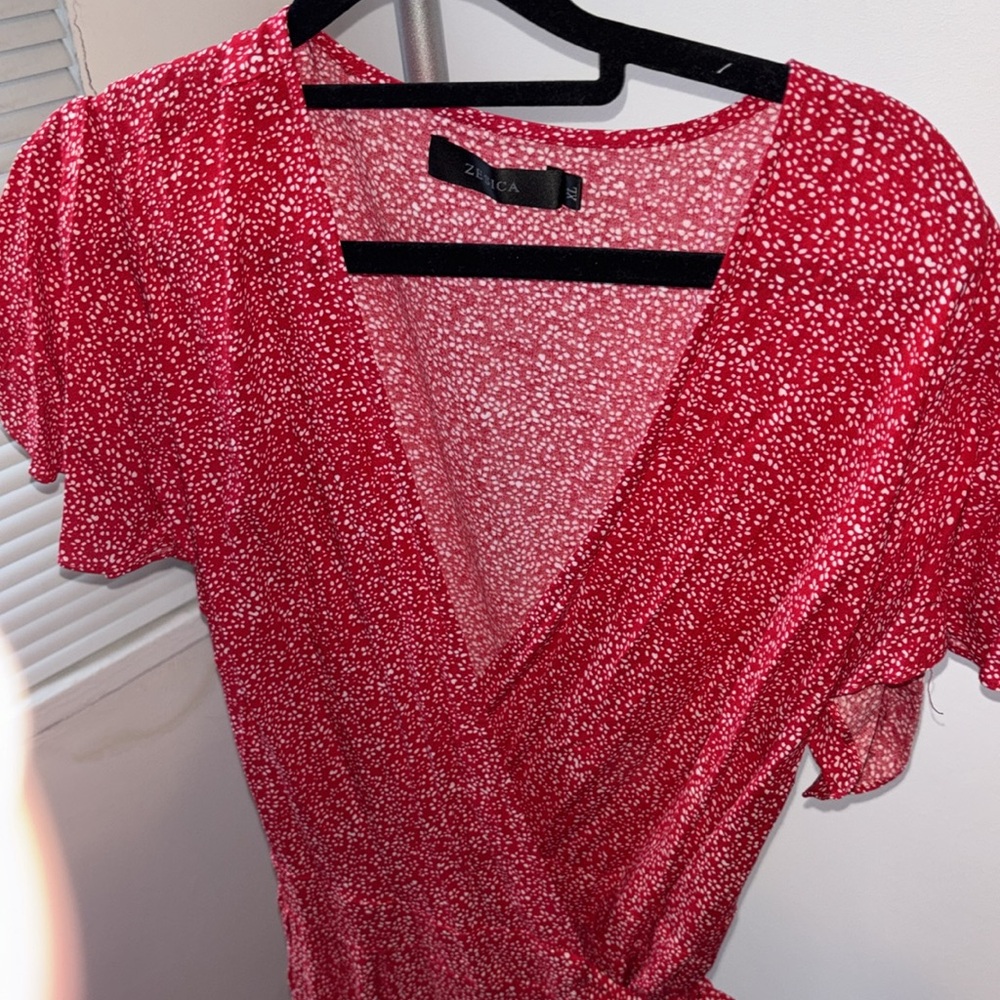 Red wrap hi-lo dress